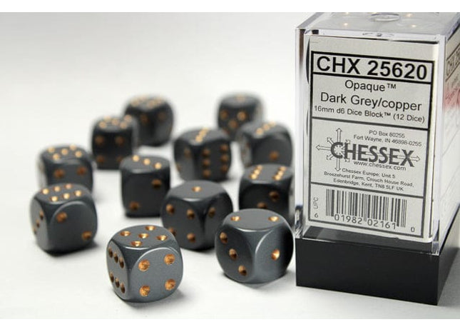 Gamers Guild AZ Chessex CHX25620 - Chessex 16mm D6 Opaque Dark Grey/copper Chessex