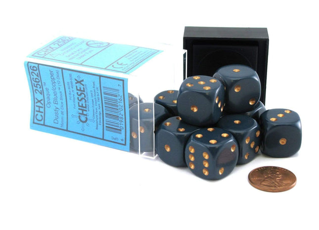 Gamers Guild AZ Chessex CHX25626 - Chessex 16mm Dusty Blue / Gold Opaque Chessex