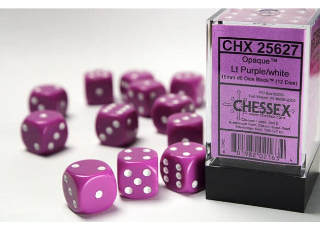 Gamers Guild AZ Chessex CHX25627 - Chessex 16mm D6 Opaque Light Purple/white Chessex