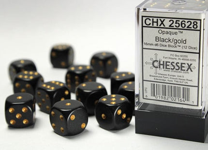 Gamers Guild AZ Chessex CHX25628 - Chessex 16mm Opaque Black/Gold Chessex