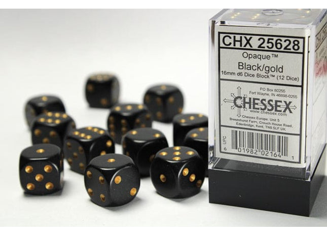 Gamers Guild AZ Chessex CHX25628 - Chessex 16mm Opaque Black/Gold Chessex