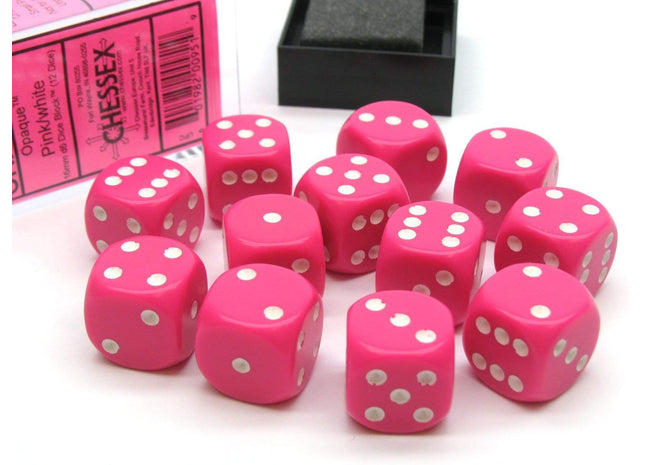 Gamers Guild AZ Chessex CHX25644 - Chessex 16mm Opaque Pink/White Chessex