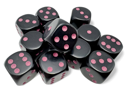 Gamers Guild AZ Chessex CHX25648 - Opaque: 16mm d6 Black/pink Dice Block (12 dice) (Pre-Order) Chessex