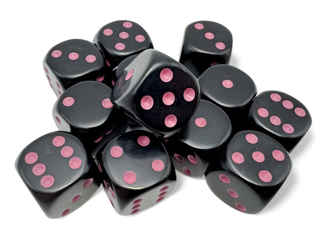 Gamers Guild AZ Chessex CHX25648 - Opaque: 16mm d6 Black/pink Dice Block (12 dice) (Pre-Order) Chessex
