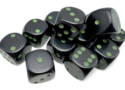 Gamers Guild AZ Chessex CHX25658 - Opaque: 16mm d6 Black/green Dice Block (12 dice) (Pre-Order) Chessex