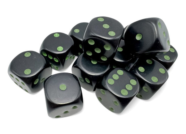 Gamers Guild AZ Chessex CHX25658 - Opaque: 16mm d6 Black/green Dice Block (12 dice) (Pre-Order) Chessex
