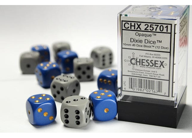 Gamers Guild AZ Chessex CHX25701 - Chessex 16mm Set of 12 D6 Opaque Dixie Dice Chessex