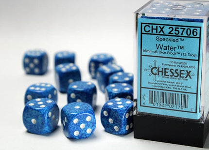 Gamers Guild AZ Chessex CHX25706 - Chessex 16mm Set of 12 D6 Speckled Water Chessex