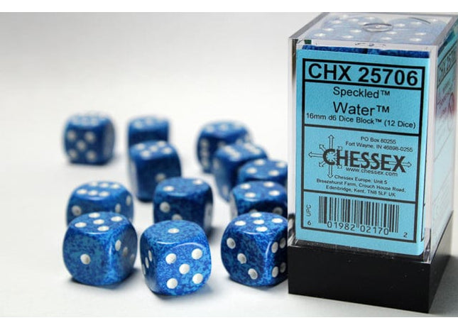 Gamers Guild AZ Chessex CHX25706 - Chessex 16mm Set of 12 D6 Speckled Water Chessex
