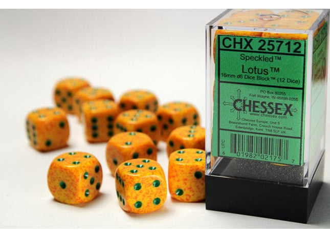 Gamers Guild AZ Chessex CHX25712 - Chessex 16mm Set of 12 D6 Speckled Lotus Chessex