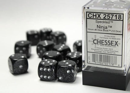 Gamers Guild AZ Chessex CHX25718 - Chessex 16mm Set of 12 D6 Speckled Ninja Chessex