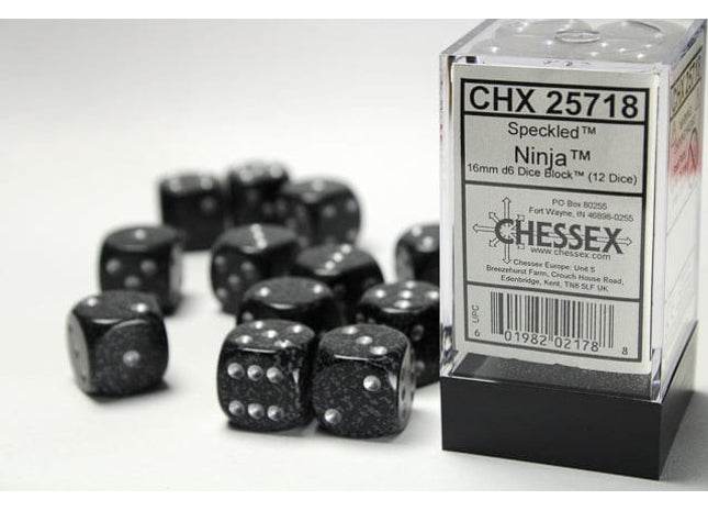 Gamers Guild AZ Chessex CHX25718 - Chessex 16mm Set of 12 D6 Speckled Ninja Chessex