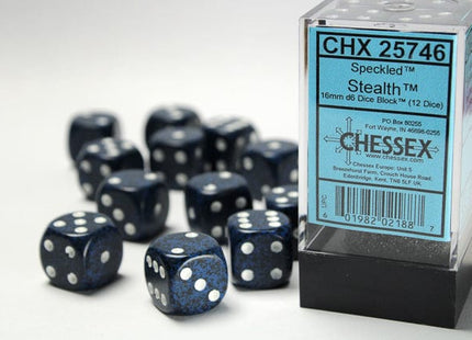 Gamers Guild AZ Chessex CHX25746 - Chessex 16mm Set of 12 D6 Speckled Stealth Chessex