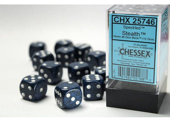 Gamers Guild AZ Chessex CHX25746 - Chessex 16mm Set of 12 D6 Speckled Stealth Chessex