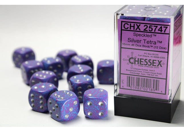 Gamers Guild AZ Chessex CHX25747 - Chessex 16mm Set of 12 D6 Speckled Silver Tetra Chessex