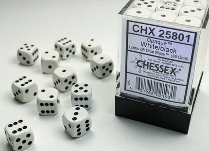 Gamers Guild AZ Chessex CHX25801 -  Chessex 12mm D6 White/Black Opaque Chessex