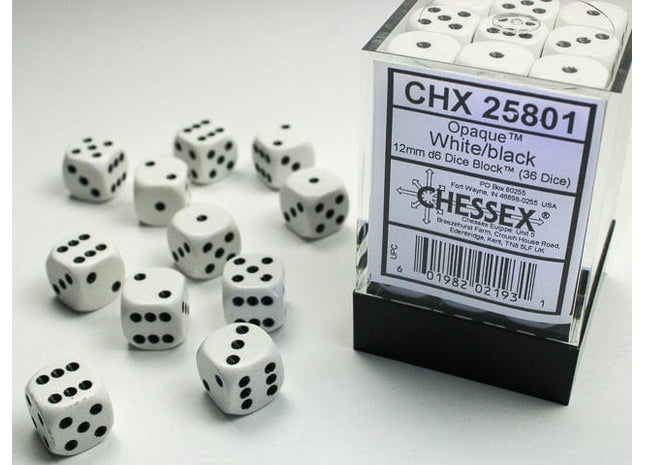 Gamers Guild AZ Chessex CHX25801 -  Chessex 12mm D6 White/Black Opaque Chessex