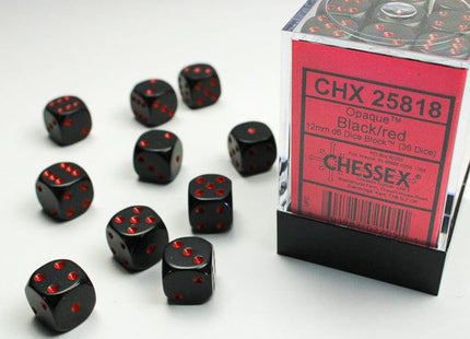 Gamers Guild AZ Chessex CHX25818 - Chessex 12mm D6 Opaque Black/Red Chessex