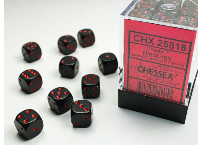 Gamers Guild AZ Chessex CHX25818 - Chessex 12mm D6 Opaque Black/Red Chessex