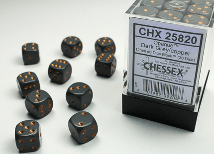 Gamers Guild AZ Chessex CHX25820 - Chessex 12mm Opaque Dark Grey/Copper Chessex
