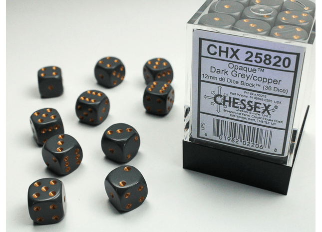 Gamers Guild AZ Chessex CHX25820 - Chessex 12mm Opaque Dark Grey/Copper Chessex
