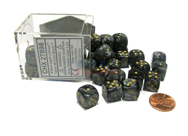 Gamers Guild AZ Chessex CHX25828 - Chessex 12mm Black / Gold Opaque Chessex