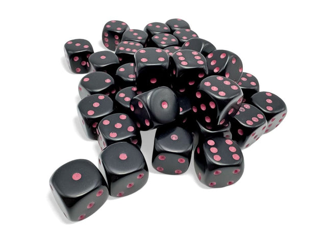Gamers Guild AZ Chessex CHX25848 - Opaque: 12mm d6 Black/pink Dice Block (36 dice) (Pre-Order) Chessex