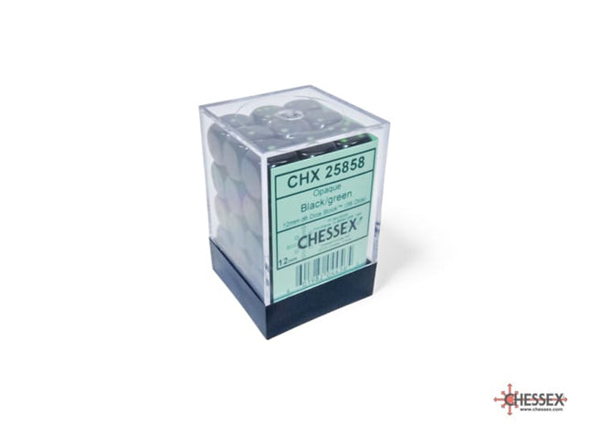 Gamers Guild AZ Chessex CHX25858: Chessex D6 Opaque Black/Green Dice Block ACD Distribution