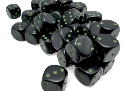 Gamers Guild AZ Chessex CHX25858 - Opaque: 12mm d6 Black/green Dice Block (36 dice) (Pre-Order) Chessex