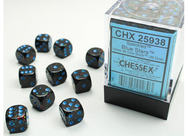 Gamers Guild AZ Chessex CHX25938 -  Chessex 12mm D6 Blue Stars Speckled Chessex