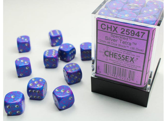 Gamers Guild AZ Chessex CHX25947 -  Chessex 12mm D6 Silver Tetra Specked Chessex