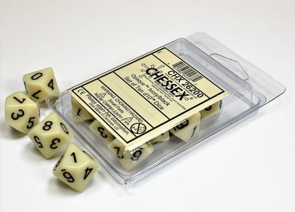 Gamers Guild AZ Chessex CHX26200 - Chessex Set of Ten D10 Opaque Ivory / Black Chessex