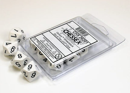 Gamers Guild AZ Chessex CHX26201 - Chessex Set of Ten D10 Opaque White / Black - Black Friday Chessex