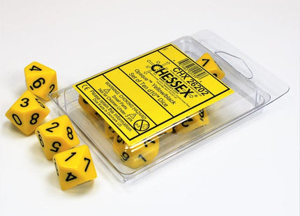Gamers Guild AZ Chessex CHX26202 - Chessex Set of Ten D10 Opaque Yellow / Black Chessex