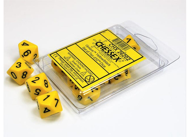 Gamers Guild AZ Chessex CHX26202 - Chessex Set of Ten D10 Opaque Yellow / Black Chessex