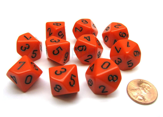 Gamers Guild AZ Chessex CHX26203 - Chessex Set of Ten d10 Opaque Orange / Black Chessex