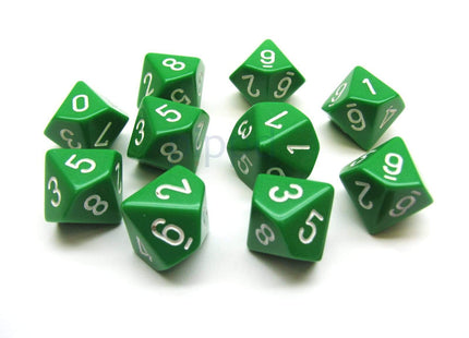 Gamers Guild AZ Chessex CHX26205 - Chessex Set of Ten d10 Opaque Green / White - Black Friday Chessex