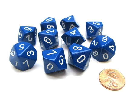 Gamers Guild AZ Chessex CHX26206 - Chessex Set of Ten d10 Opaque Blue / White - Black Friday Chessex
