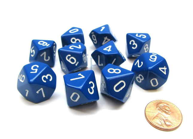 Gamers Guild AZ Chessex CHX26206 - Chessex Set of Ten d10 Opaque Blue / White - Black Friday Chessex