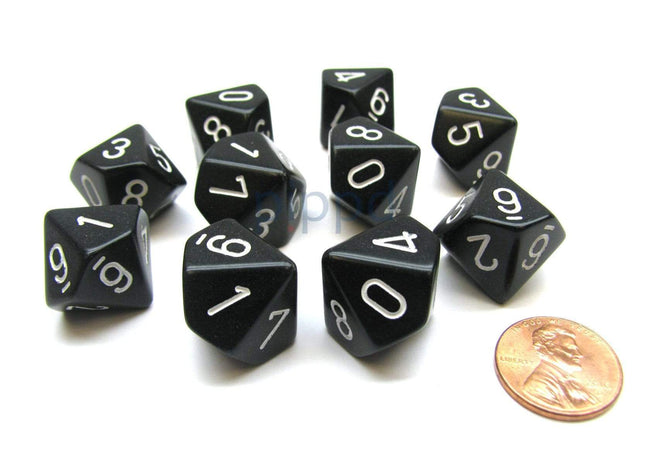 Gamers Guild AZ Chessex CHX26208 - Chessex Set of Ten d10 Opaque Black / White Chessex