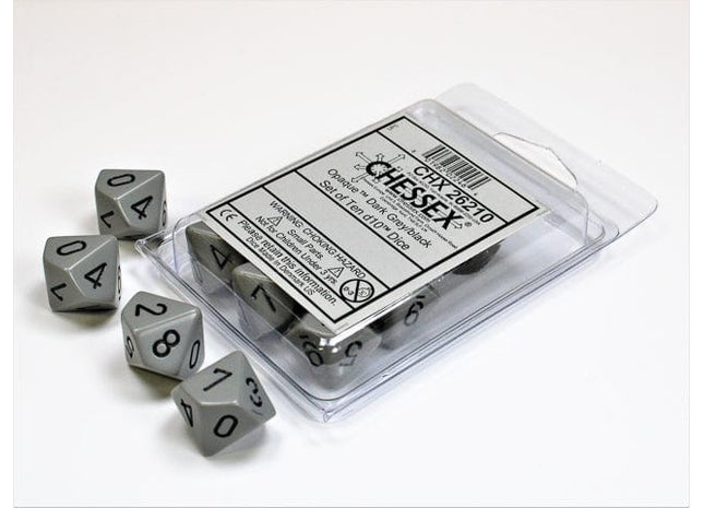 Gamers Guild AZ Chessex CHX26210 - Chessex Set of Ten D10 Opaque Dark Grey / Black - Black Friday Chessex