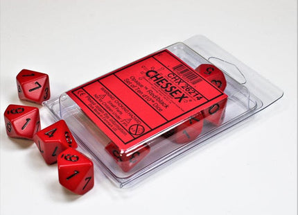 Gamers Guild AZ Chessex CHX26214 - Chessex Set of Ten D10 Opaque Red/ Black Chessex