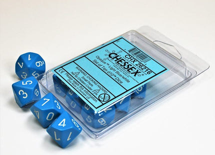 Gamers Guild AZ Chessex CHX26216 - Chessex Set of Ten D10 Opaque Light Blue / White Chessex