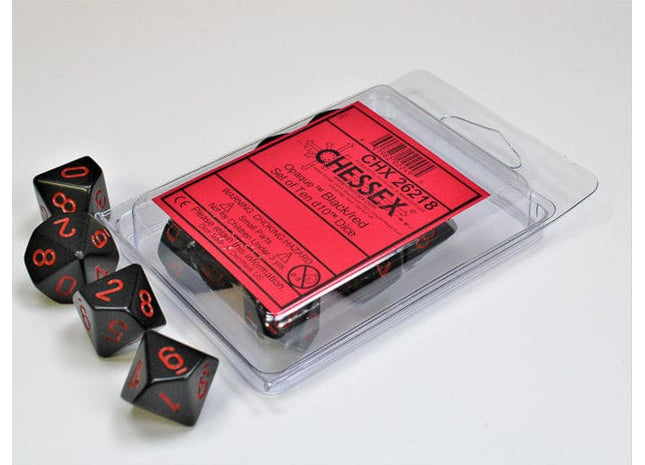 Gamers Guild AZ Chessex CHX26218 - Chessex Set of Ten D10 Opaque Black / Red Chessex