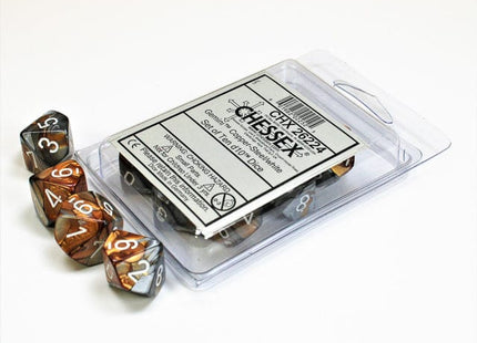 Gamers Guild AZ Chessex CHX26224 - Chessex Set of Ten D10 Gemini Copper Steel / White Chessex