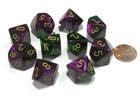 Gamers Guild AZ Chessex CHX26234 - Chessex Set of Ten D10 Gemini Green Purple / Gold Chessex