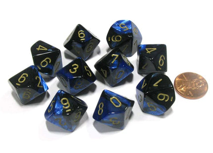 Gamers Guild AZ Chessex CHX26235 - Chessex Set of Ten D10 Gemini Black Blue / Gold Chessex