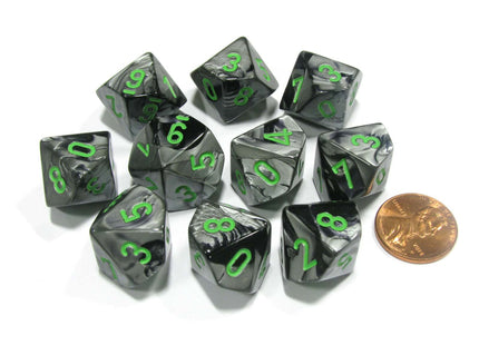 Gamers Guild AZ Chessex CHX26245 - Chessex Set of Ten d10 Gemini Black-Grey / Green Chessex