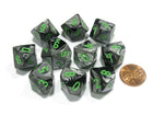 Gamers Guild AZ Chessex CHX26245 - Chessex Set of Ten d10 Gemini Black-Grey / Green Chessex