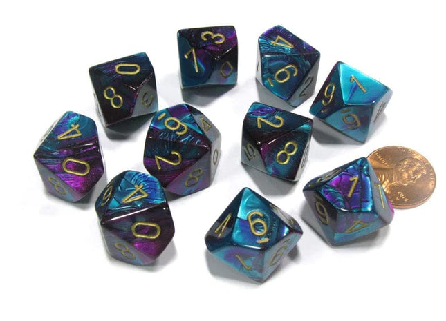 Gamers Guild AZ Chessex CHX26249 - Chessex Set of Ten D10 Gemini Purple Teal / Gold Chessex